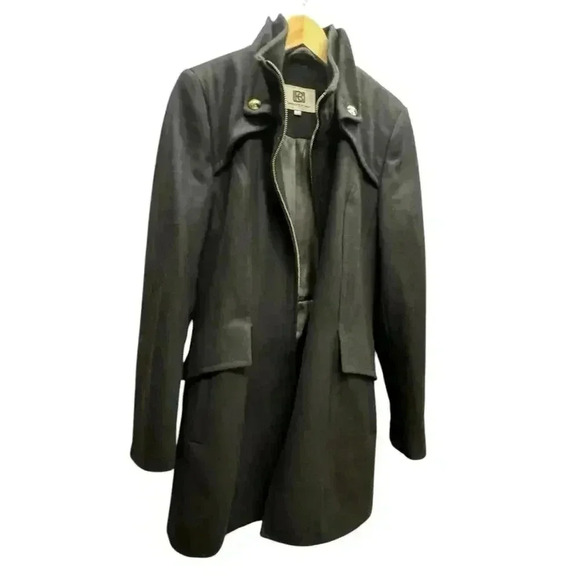 Laundry By Design Wool Front Zip Fit-and-Flare Black Peacoat Gold Hardware Sz S - Picture 7 of 14